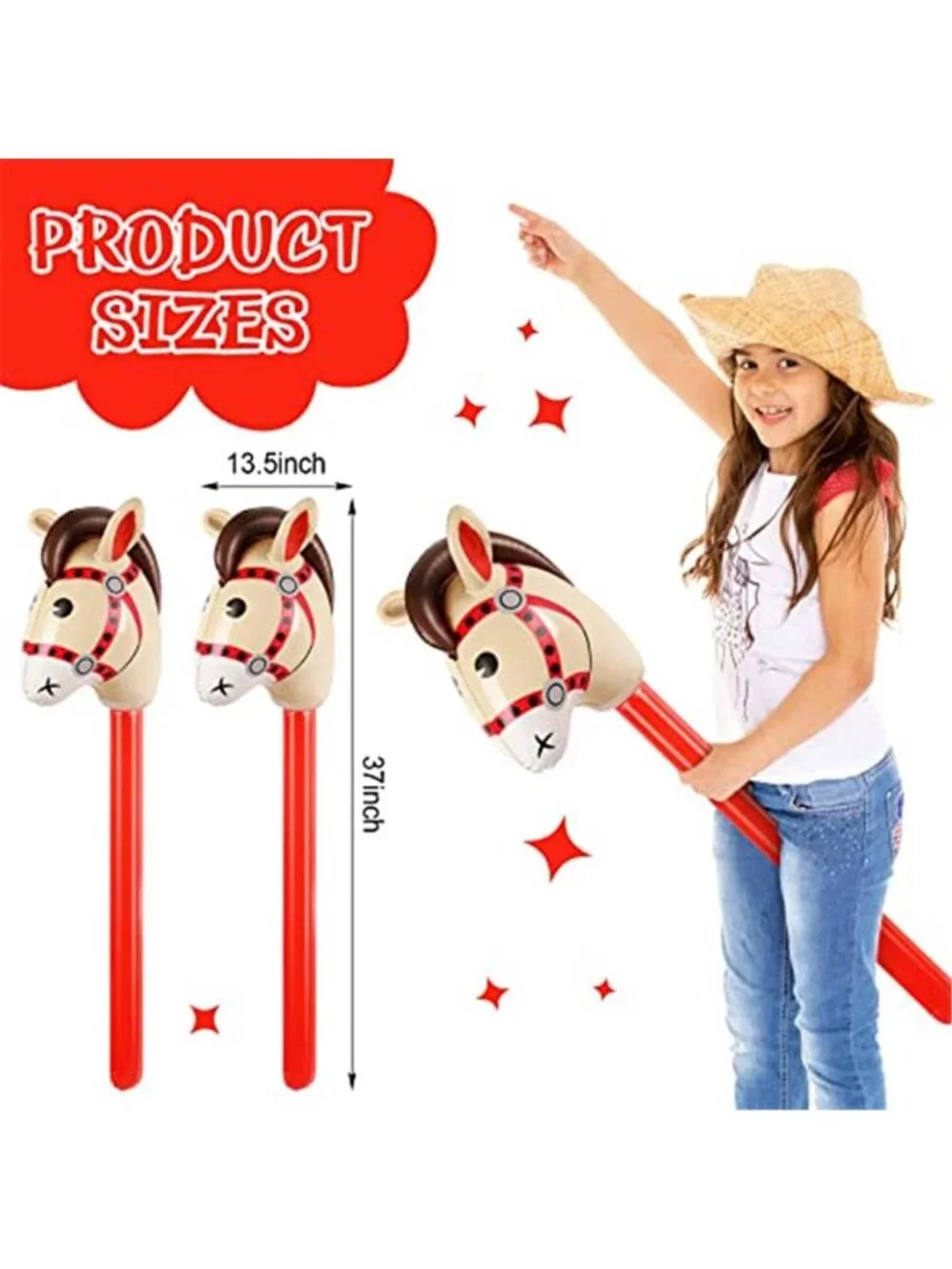 12 Pieces Inflatable Stick Horse Cute Horse Head Stick Blow up Balloon Party